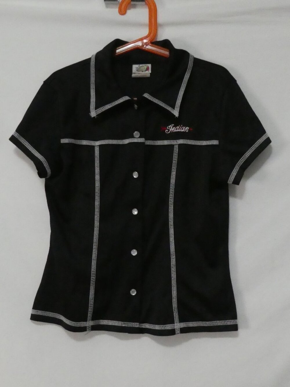 Vintage INDIAN MOTORCYCLE Made In Canada Short Sleeve Button Up Top medium 10/12